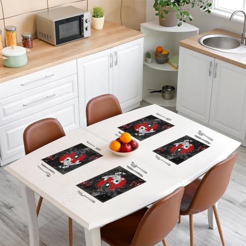Feelyou Japanese Koi Fish Placemats Set Set of 4 18"x12" - color: Red White and Black