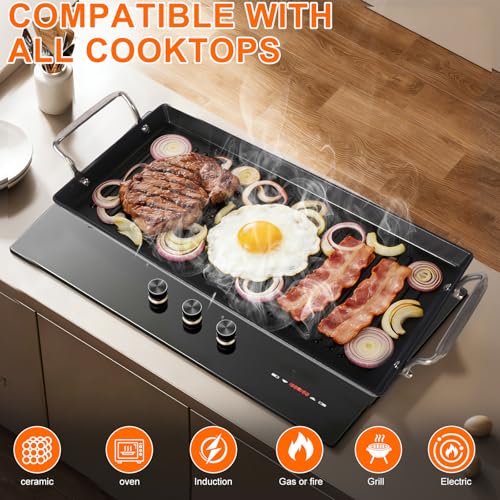 26.7"x8.6" Pre-Seasoned Cast Iron Griddle for Gas Grill for Double Burner - size: 26.7" x 8.6" x 1"