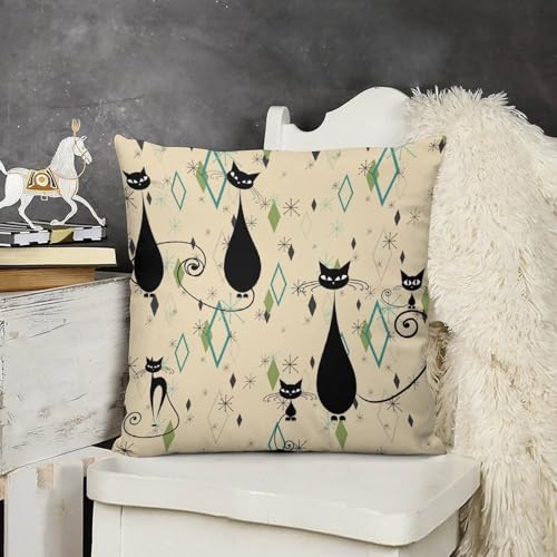 Mid Century Cat Pillow Covers Colorful Abstract Geometric Rhombus Stars Black Cats Home Decor Sofa Bedroom Cushion Outdoor Indoor Decorations 16 "x16 - color: Cat-4, size: 16" x 16" (Pack of 2)