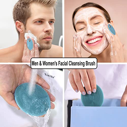 Silicone Face Brush Handheld Facial Cleansing Scrubber, Dark Green+Pink - color: 3rd-dark Green+pink (2 Pack)