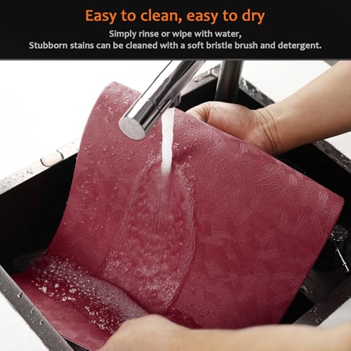Red Plastic Placemats Set of 8, Faux Leather Waterproof Table Mats - color: Red