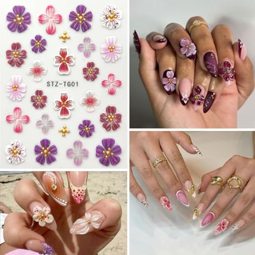 Flower Nail Stickers for Nail Art Golden Line Nail Decals for Women - color: Colorful-19