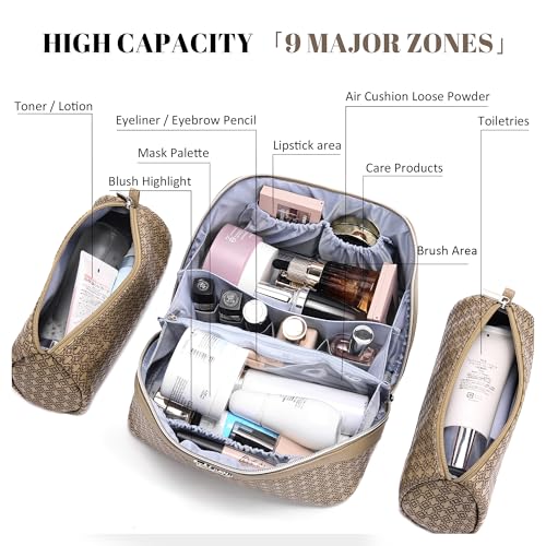 BOYATU Travel Makeup Bag for Women: Four Leaf Clover 3 Pcs Set Cosmetic Bag - color: M-05Brown