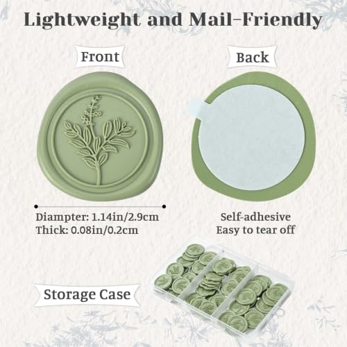 60Pcs Sage Green Wax Seal Stickers Set (3 Designs in 1 Pack) - Floral Botanical Adhesive Seals for Wedding Invitation Envelope Seal Stickers Gift Wrapping - color: Sage Green