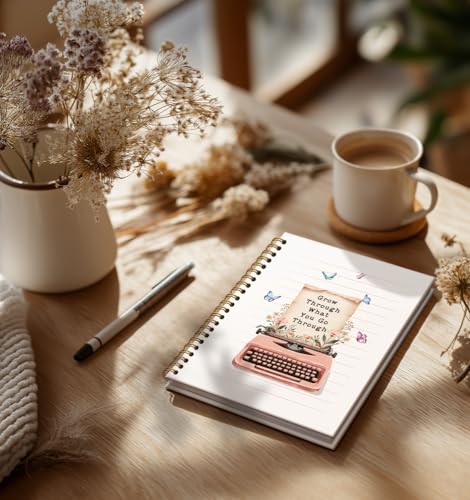 Notebooks Journal For Women-Cute Notebook For Women Men Friends Gifts On Birthday Christmas Mother's Day,Grow Through What You Go Through College Ruled Lined Gold Spiral Bound Hardcover,5.8"x8.3" - color: Grow through