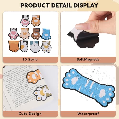 10 Pack Magnetic Cat Paw Bookmarks for Books, Cute Page Markers - color: Cat Paw