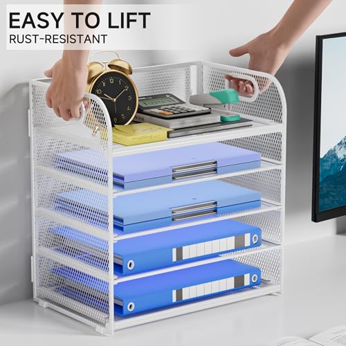 5-Tier Stackable Paper Organizer with Handle, White - color: White, size: 12.6" x 9.1" x 13.4"