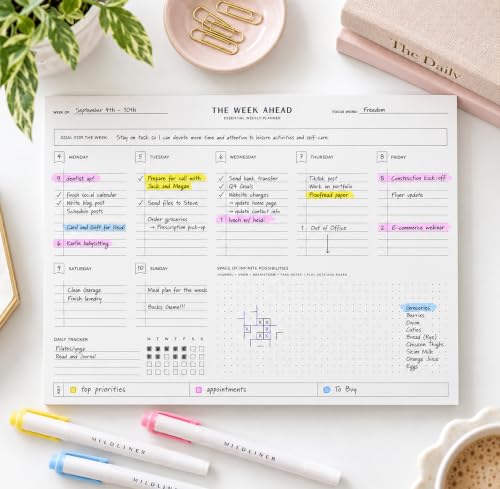 ThreeKin Essential Weekly Planner - 8.5"x11", 52 Tear-Off Sheets, Motivational Design, Goal Setting, Time Management, To-Do Lists, Productivity Organizer, Perfect for Home, Office, Students, Work - size: 8.5" x 11", style: Motivational