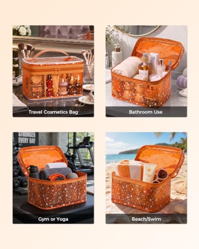 Star Clear Makeup Bag, Waterproof Travel Cosmetic Bag Toiletry bag,Orange - color: Orange