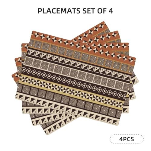 African Aztec Placemats Rectangle Linen Table Placemet Set of 4 - color: Beige, size: Set of 4