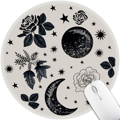 Hancynir Goth Moon Floral Round Mouse Pad, Small Mousepad for Office Desk - color: Moon Floral
