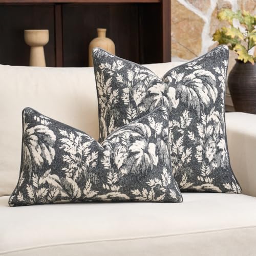 Alerfa Dark Grey Neutral Floral Pillow Cover 12 x 20 Inch, Vintage Rectangle Couch Fall Throw Pillow Cover Soft Decorative Farmhouse Accent Pillowcase for Living Room Bedroom - color: Dark Grey, size: 20" x 12" (Pack of 1)