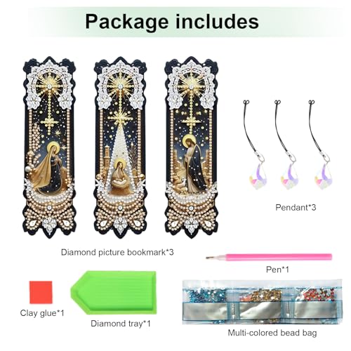 Tontut 3pcs Diamond Art Painting Kit Bookmarks, Jesus Exquisite Universal DIY Bookmarks, Lightweight and Durable, Suitable for Reading Lovers - color: Jesus