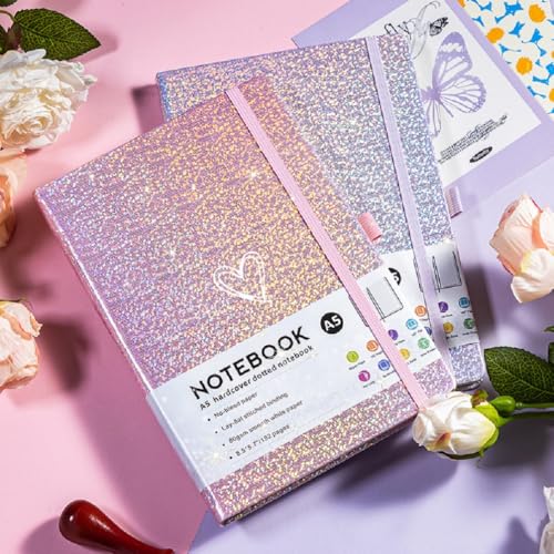Bling A5 Lined Journal Notebook with Pen for Girls Women, Pink - color: Pink