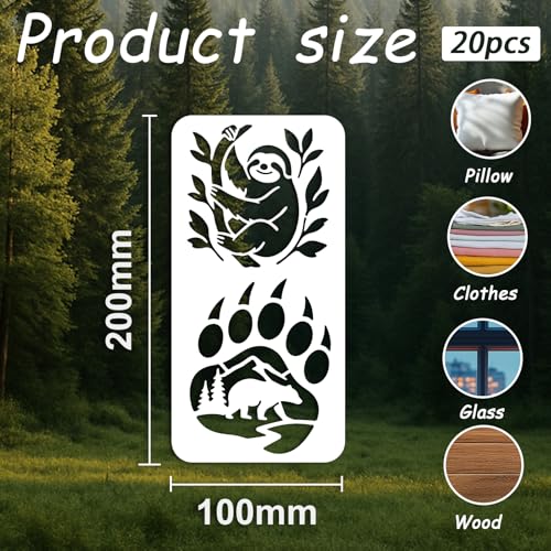 20Pcs Forest Animals Stencil PET Painting Templates Owls Eagle Deer Elephant Leopard Inlay Border Stencils for Furniture Reusable DIY Craft for Wall Wood Fabric Canvas Paper Home Decor - color: animal