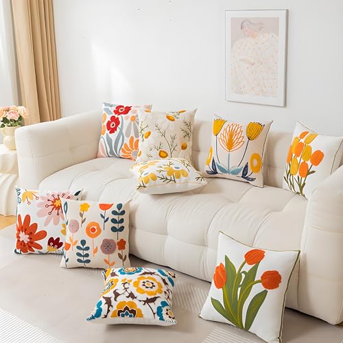 TAOSON Blue Green Floral Embroidered Throw Pillow Covers,20" x20“,Set of 2