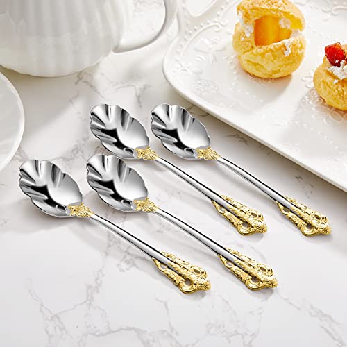 KEAWELL Premium Luxury 4-Piece 6-Inch Tea Spoon Set (Gold Accent) - color: Gold Accent