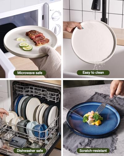 Famiware Star Stoneware Dinnerware Sets for 8, Reactive Glaze Plates, Bowls - color: Matte White & Charcoal