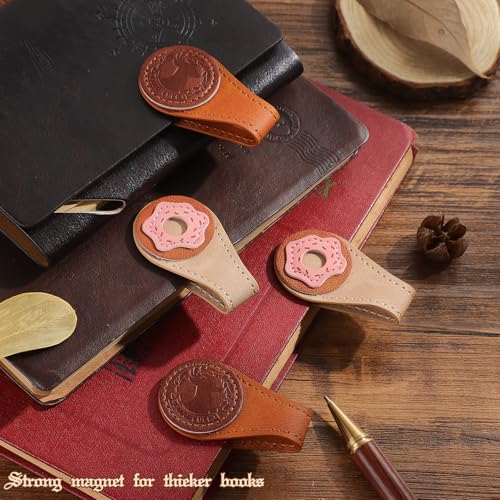 2PCS Vintage Magnetic Leather Bookmark, Leather Magnetic Bookmarks for Women, Magnetic PU Bookmarks Clip Book Accessories - style: Donuts and Cookies