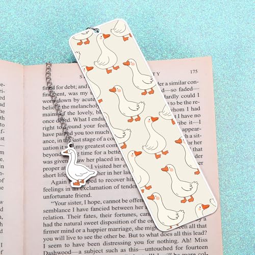 Cute Metal Bookmarks for Women Girls Kids Funny Book Lovers Gifts for Readers Book Lovers Women Book Marks for Reading Women Kids Girls Page Holders for Reading Silly Metal Beige Goose 2-Side - color: Beige