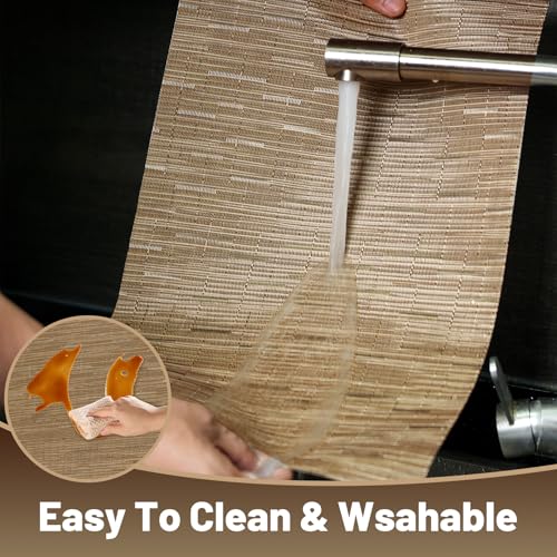 Placemats Set of 6，Non-Slip PVC Weave Table Mats Easy to Clean，Heat Resistant Place Mats for Kitchen Dining Table Decoration Indoor Outdoor，Light Brown - color: Light Brown