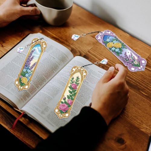 Tontut 3pcs Diamond Art Painting Kit Bookmarks, Mirror Mandala Beautiful General DIY Bookmarks, Lightweight and Durable for Reading Lovers - color: mirrors
