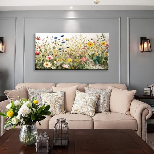 KZKU Watercolor Floral Botanical Prints Wildflower Pictures Wall Decor Colorful Plant Paintings Canvas Prints 20" x 40" Wall Art for Living Room Bedroom Office Home Decor Ready to hang - color: Multicolor wildflowers, size: 40"L x 20"W