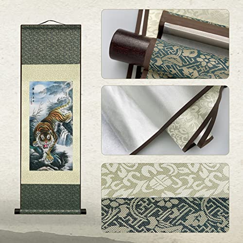 AtfArt Silk Scroll Painting, Asian Wall Art, Tiger, 36.2x12in - color: B6