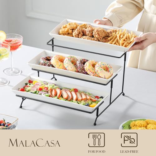 MALACASA 3 Tier Serving Trays, White Porcelain Serving Platters, 14 Inch - color: White, size: 14 Inch
