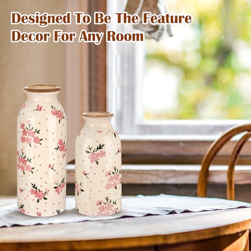 2 Pcs Ceramic Small Vase Rustic Farmhouse Vase Boho Vases Home Decoration for Your Kitchen Bedroom Office Bathroom & Shelf Centerpiece Table Decorative(Romantic)