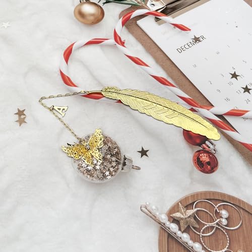 Initial Letter and Butterfly Charm Metal Feather Bookmark (Gold-A) - style: Gold-A