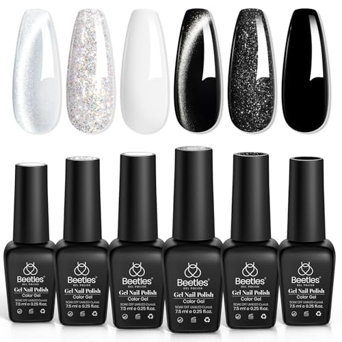 Beetles White Black Gel Polish Set, 6 Colors Fall Silver Cat Eye - color: A - Mixed Finishes | | Twilight Gleam