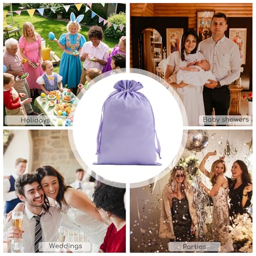 30Pcs Satin Gift Bags, 6x9 Purple Cloth Drawstring Pouch - color: Purple, size: 6×9 in