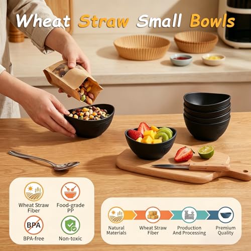 10oz Small Bowls, Unbreakable Wheat Straw Bowls Set of 6 - Black - color: Black, size: 10 oz (6 PCS)