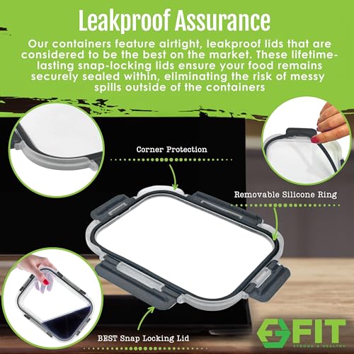 Glass Meal Prep Containers 2 and 3 Compartments, Leak-Proof, 32 oz, 4 Pack - color: Black (2,3 compartment - 4 pack, 32 oz)