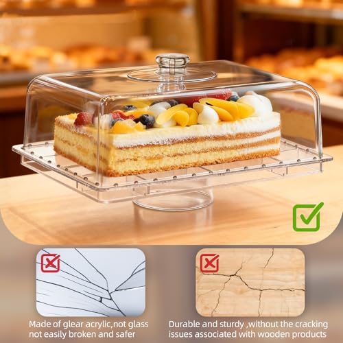 Cake Stand with Lid-Large 17" Rectangular Cake Holder,Acrylic BPA Free