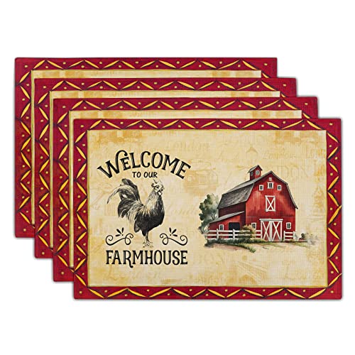 Giwawa Rooster Chicken Placemats, Welcome to Our Farmhouse Linen Place Mat, Vintage Animal Farm Decorative Washable Non Slip Table Mats for Dining Kitchen Party, Set of 4, 12"x18" - color: Chicken