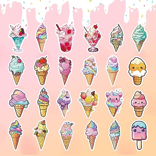 50Pcs Ice Cream Stickers, Non-Repetitive Funny Design Ice Cream Stickers, Cute Dessert Sticker Vinyl Waterproof Sticker for Adults Water Bottle Laptop Decor Party Favors Birthday Gifts - color: Ice Cream