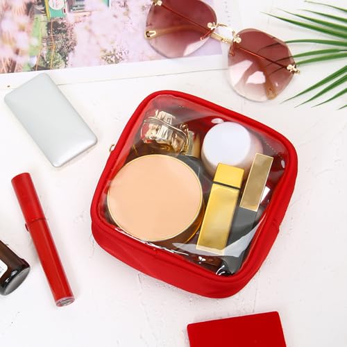 Aveniee Clear Makeup Bag Small, Mini Cosmetic Bag for Inside Purse, Cute Zipper Pouches Car Organizer Bag Travel Toiletry Lipstick Pouch-Red - color: Red
