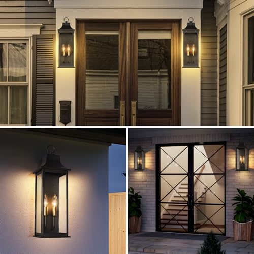 JYZ 20" Exterior Coach Light Wall Mount, Farmhouse Outdoor Entry Wall Lantern Fixture, Exterior Wall Sconce with E12 Base, Anti-Rust Aluminum with Clear Glass Wall Lamp for Porch, Garage, Patio - size: 20 inch -1 PK