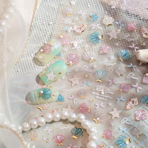 5D Embossed Under The Sea Stickers for Nail Art Jelly Fish Self-Adhesive Nail Art Decals for Women Nail Supplies Art Design Stickers (TL-481) - style: TL-481