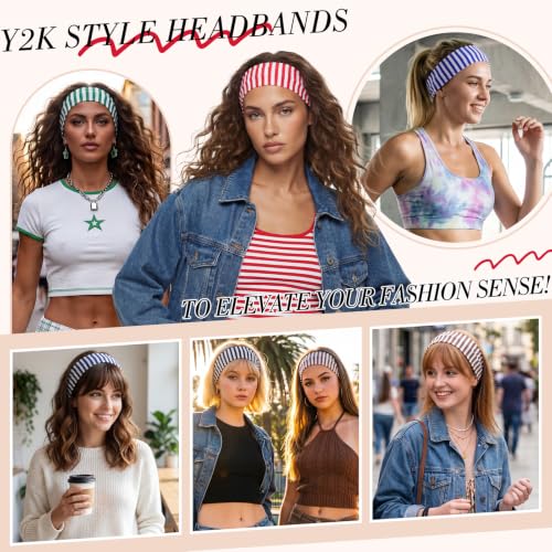 obeoby 8 Pack Striped Headbands for Preppy Style Retro - color: Stripe