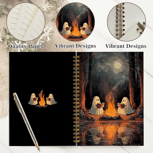 Notebook Journal for Women - A5 Spiral Notebook with Ghost in forest Design, Vintage Dark Romantic Ghost Wildflowers, Gothic Office & School Supplies, Unique Gifts for Women Birthday, Christmas (Black-Ghost2) - color: Black-Ghost2