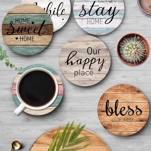 Britimes Coasters for Drinks, Set of 6, Ceramic Stone, Wooden - color: Retro 3