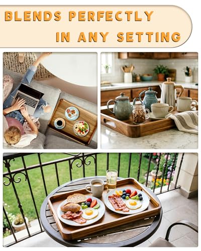 22-in Wooden Serving Tray, Acacia Ottoman Tray, Rounded Corners - size: 22" x 15.8" x 2"