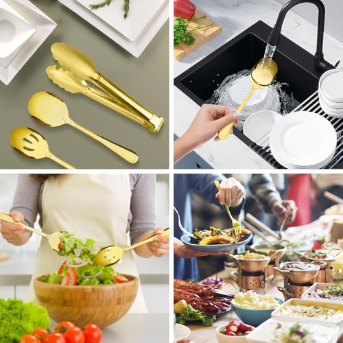17PCS Serving Spoons and Utensils Set, Stainless Steel Serveware Gold - color: Gold