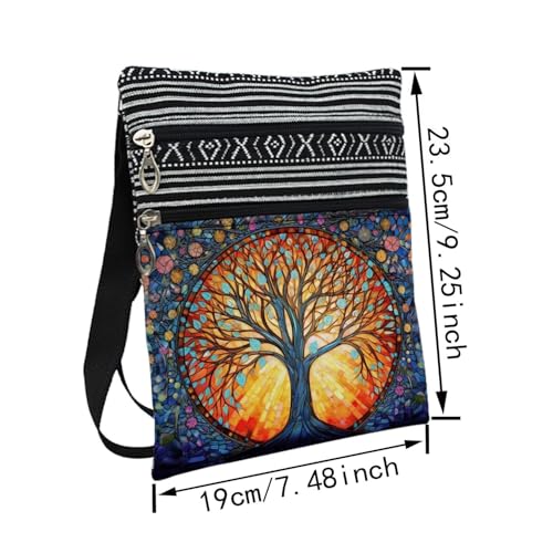 Stained Glass Pattern Crossbody Handbag with Zipper Butterfly World Tree Bee Aesthetic Present for Woman - color: World Tree