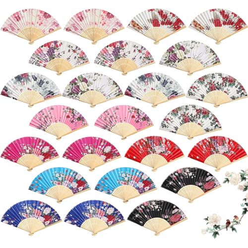 Unittype 24 Pcs Floral Folding Hand Fans for Women, Handheld Fans, Chinese - style: Chinease Style