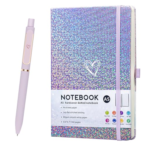 Bling A5 Lined Journal Notebook with Pen for Girls Women, Purple - color: Purple