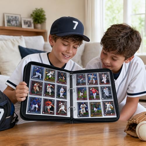 Baseball Card Binder, 9 Pocket Trading Card Zip Binder Holds 1080 Cards - color: Baseball